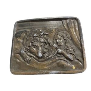 Vintage 1970s Indiana Metal Craft Little Red Riding Hood Bad Wolf Belt Buckle